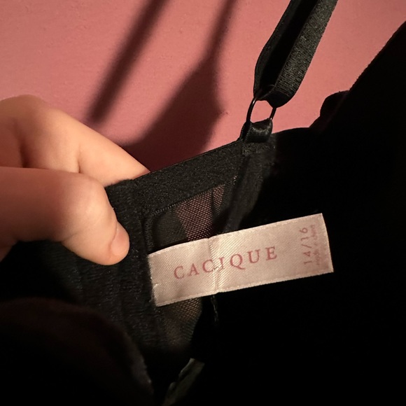 Black polka dot corset with adjustable straps and pink ribbon, size 14/16 - Picture 4 of 6